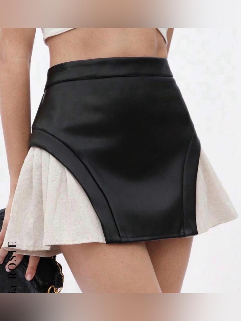 Black Pleather Color Block Skirt, Size XL